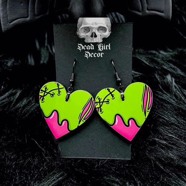 Zombie hearts earrings-undead-stud or dangle style