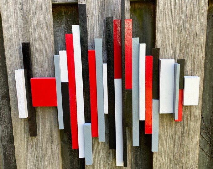 Black, White, Red and Gray Wall Art Sculpture, Colorful 3D Art