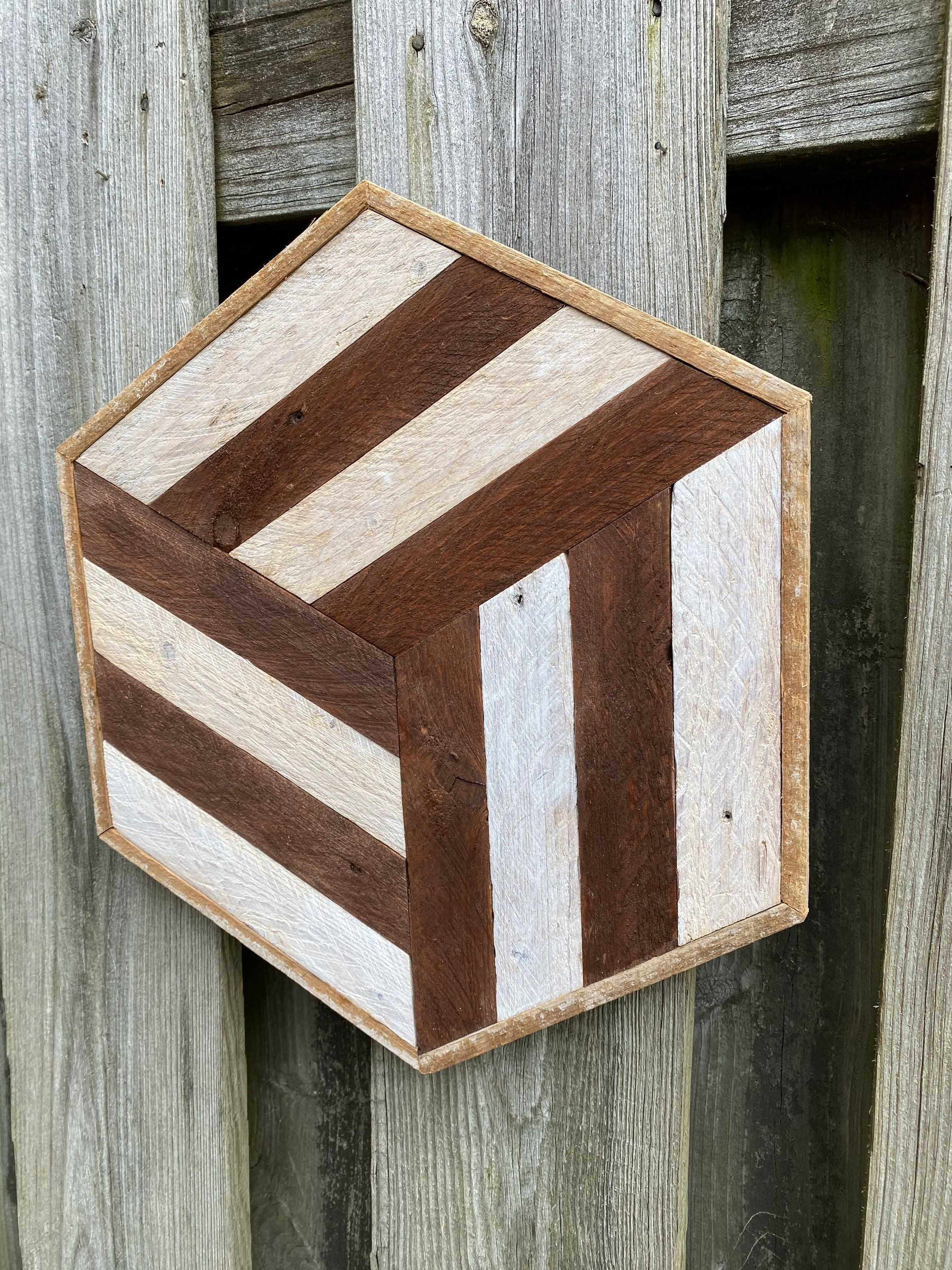 Brown and White Hexagon Wood Wall Art Reclaimed Wood Wall Etsy