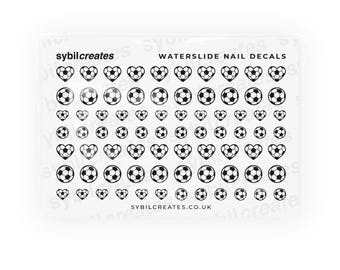 Football Waterslide Nail Decals - Soccer Ball Heart Sports Aesthetic Nail Art - Clear Transparent A7 Sheet
