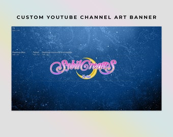 Custom YouTube Channel Art Banner - Retro Moon - YouTube Branding - Graphic Design - Starry Night Sky Galaxy Anime Manga Y2K 90s Aesthetic