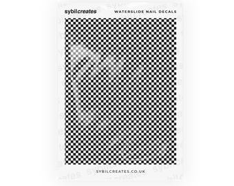 Black and White Checkerboard Waterslide Nail Decals - Check Checker Checkered Chequer Chequered Aesthetic Nail Art - Opaque White A6 Sheet