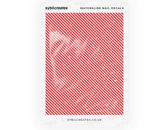 Distressed Red and White Hazard Stripes Waterslide Nail Decals - Caution Danger Worn Grunge Aesthetic Nail Art - Opaque White A6 Sheet