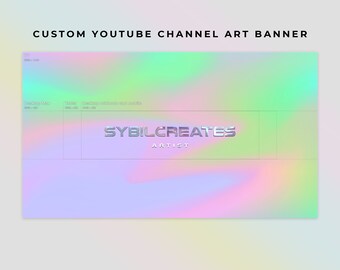 Custom YouTube Channel Art Banner - Modern Iridescence - YouTube Branding - Graphic Design - Neon Pastel 3D Iridescent Chrome Y2K Aesthetic