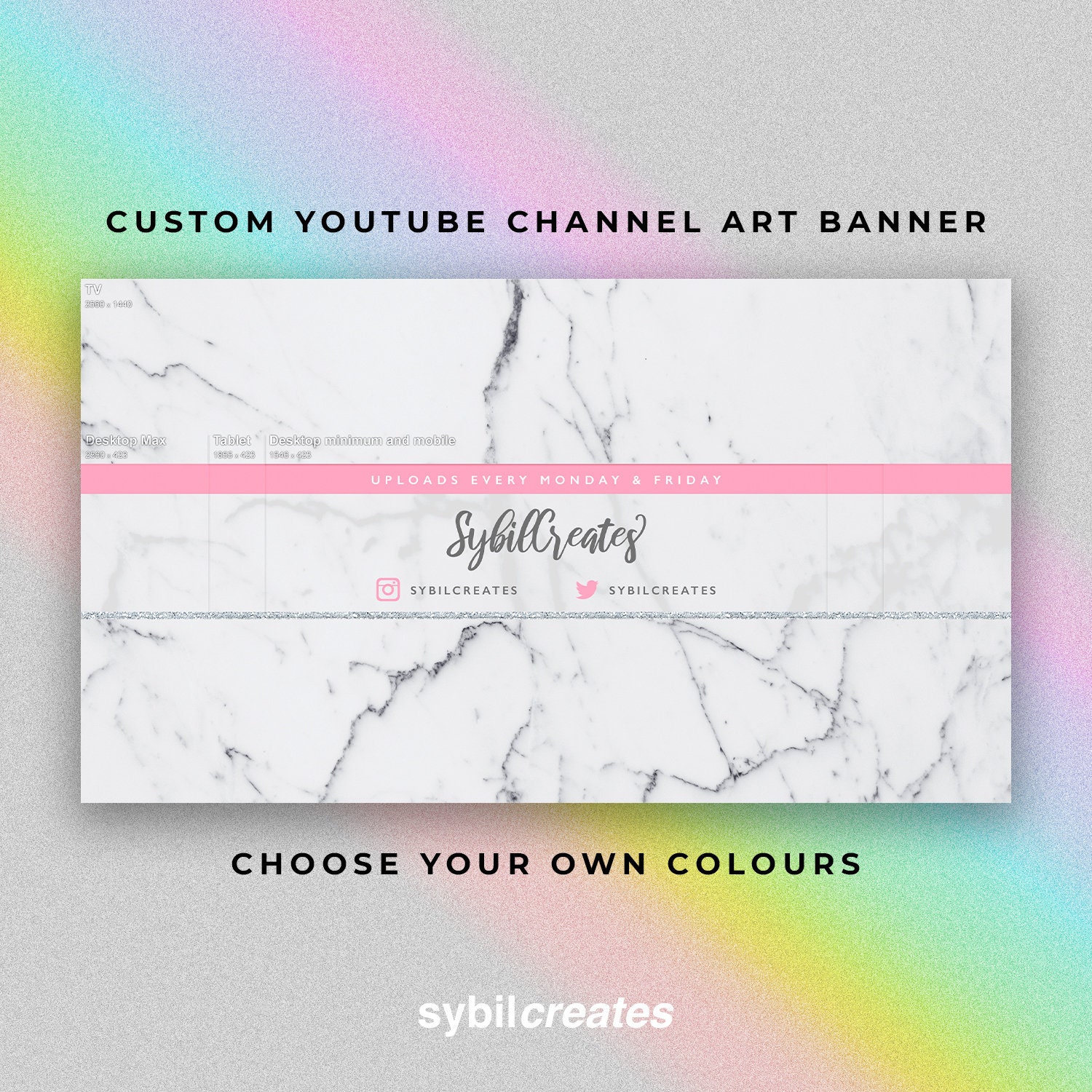 Custom Youtube Channel Art Banner Grey Marble Glitter Etsy