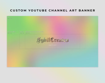 Custom YouTube Channel Art Banner - Modernesque - YouTube Branding - Graphic Design - 3D Gold Holographic Metal Rainbow Retro Y2K Aesthetic