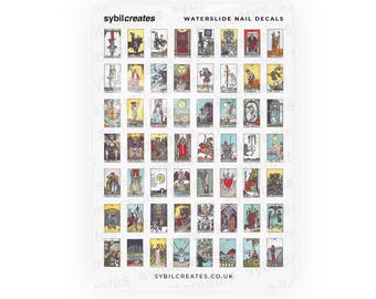 Rider-Waite Tarot Cards Waterslide Nail Decals - Tarot Deck Star Moon Celestial Mystic Spiritual Vintage Nail Art - Opaque White A6 Sheet