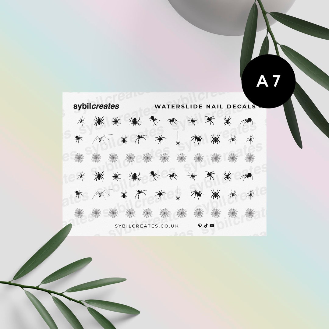Black Spiders Waterslide Nail Decals Spider Web Cobweb Insect Creepy