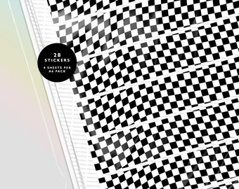 28 Black and White Wavy Checkerboard Washi Tape Stickers - Sticker Sheets - Check Checkered Checker Trippy Y2K Aesthetic