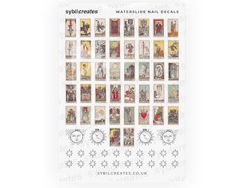 Tarot Cards Waterslide Nail Decals - Rider-Waite Tarot Deck Star Moon Sun Celestial Spiritual Vintage Nail Art - Clear Transparent A6 Sheet
