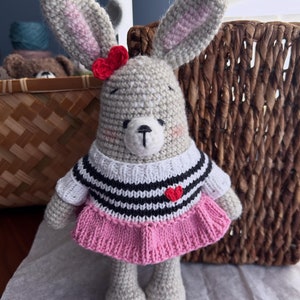 Bunny Easter Gift for Girl Toy for Nursery Decor Soft Crochet Amigurumi Ecofriendly Plush Stuffed Animal Doll for Play Pet Handmade Plushie