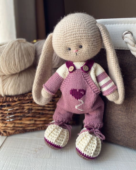 Hand Knit Rabbit Toy  / Handmade Bunny Doll / Soft Wool Toy