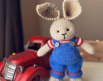Hand Knit Bunny Toy: Wool Blend Stuffed Rabbit Doll