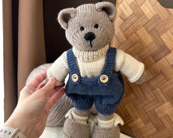 Knitted Teddy Bear Plush Toy: Soft Peruvian Wool, 11"