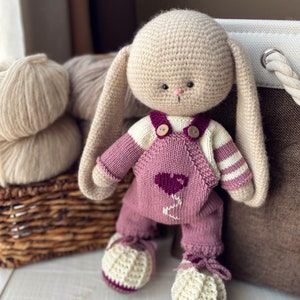 Hand Knit Rabbit Toy / Handmade Bunny Doll / Soft Wool Toy image 2