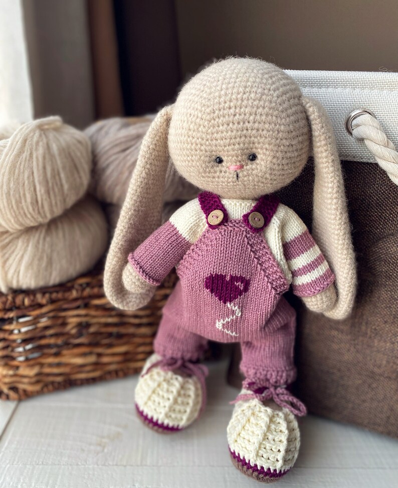 Hand Knit Rabbit Toy / Handmade Bunny Doll / Soft Wool Toy image 2