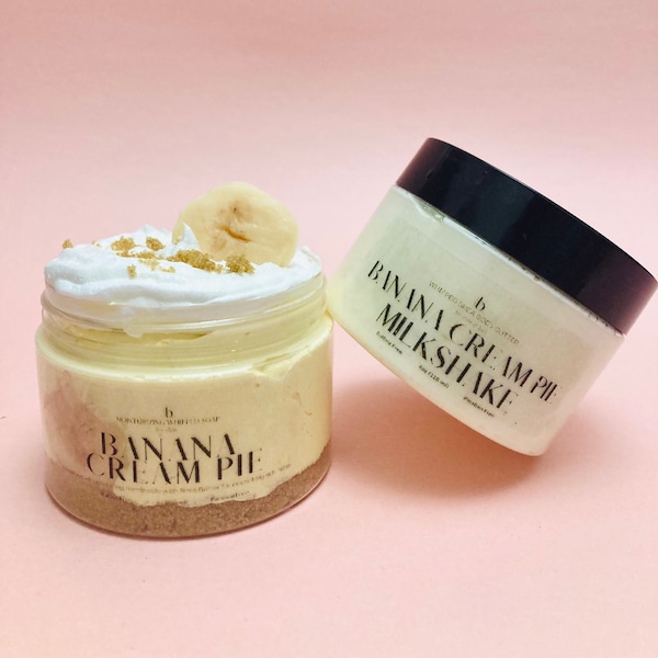 Banana Whipped Soap a Moisturizing Creamy Body Wash and Bath Soap made with Shea Butter, use as smooth Shaving Cream for dry skin