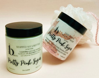 Pink Sugar Body Butter with Whipped Soap Bundle Moisturizing Body Wash with Shea Butter Body Lotion for Dry Skin