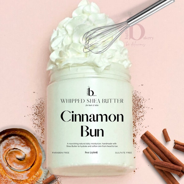 Body Butter , Cinnamon Bun Non Greasy Natural Moisturizer with Shea Butter & Mango Butter to soothe Dry Skin Chapped Hands and Cuticles