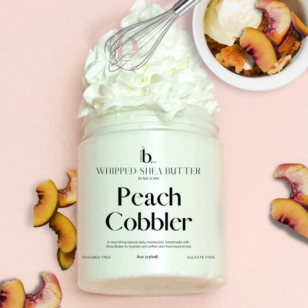 Body Butter , Peach Cobbler Non Greasy Natural Moisturizer with Shea Butter & Mango Butter to soothe Dry Skin Chapped Hands and Cuticles