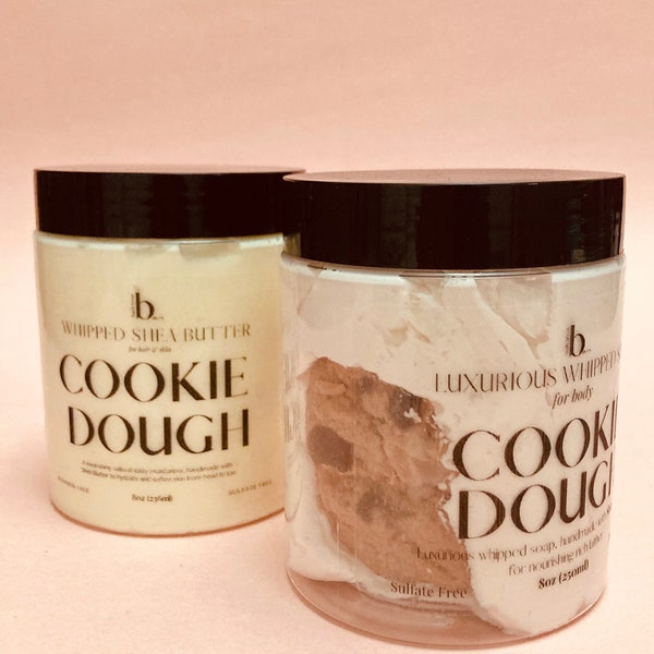 Body Butter and Fluffy Whipped Soap Bundle, Cookie Dough Moisturizing Soap with Whipped Shea Butter Body Lotion for Dry Skin