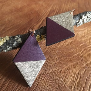 All That Glitters - Asymmetrical Purple and Gold Leather Earrings