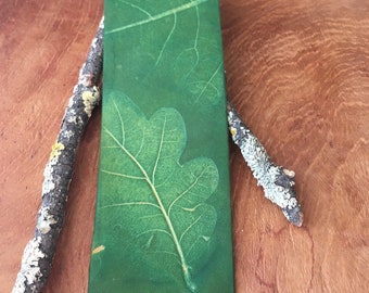 Vegetable print leather bookmark - Walk in the forest