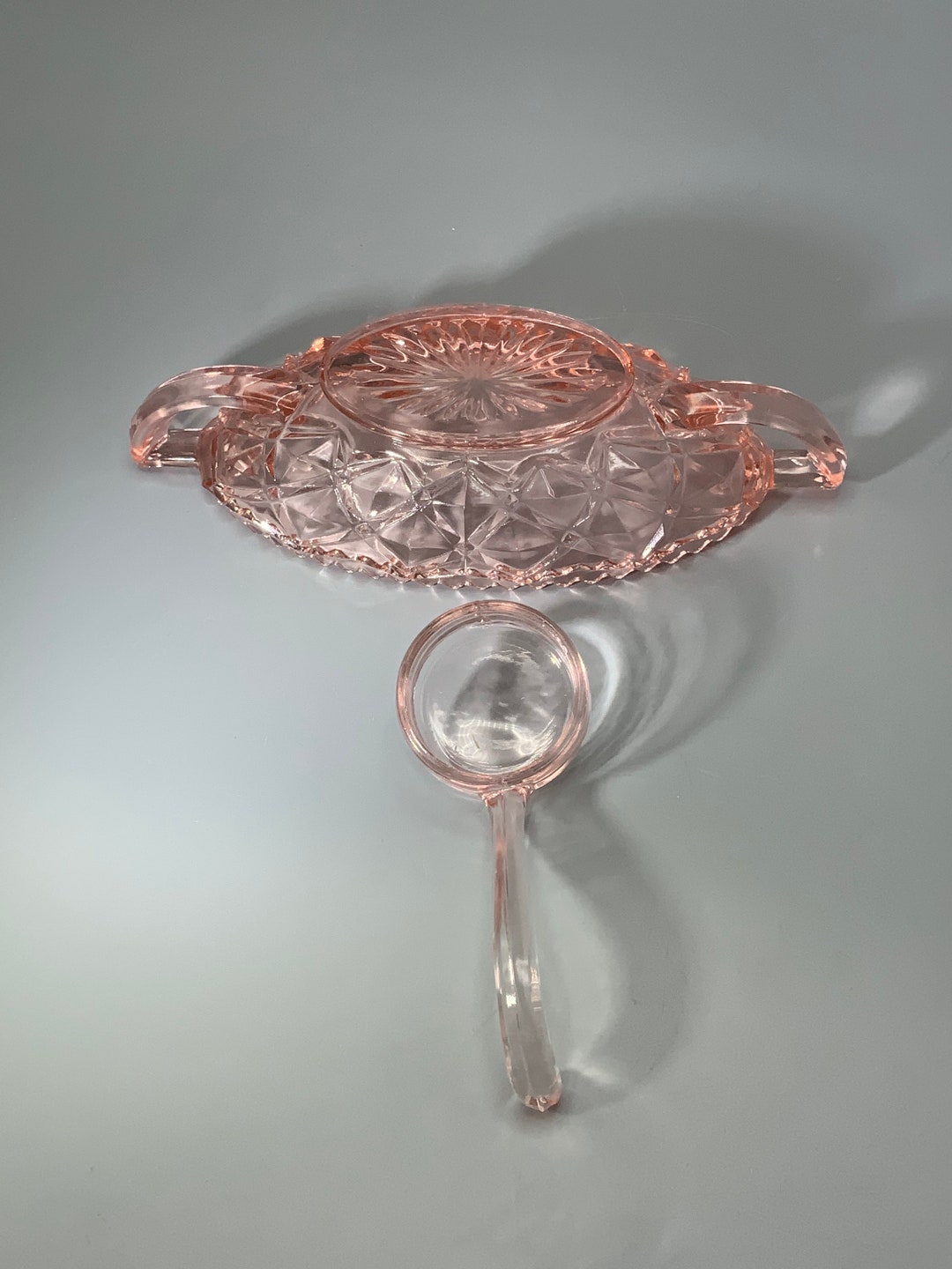 Pink Depression Glass Oval Bowl With Mayo Spoon Etsy