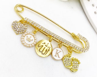 Crystal Luxury Personalised Initial, Allah, Stroller Pin,  Muslim, Baby Pin, Stroller Pin, Blessing, Protection