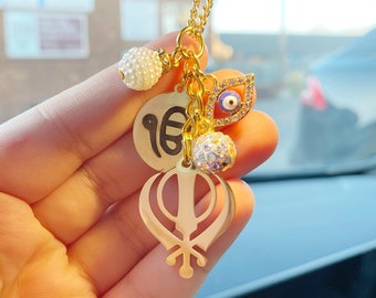 Khanda & Ek Onkar Evil Eye Car Mirror, Charm, Protection, Sikh, New Driver Gift, Keyring, Keychain, Diwali, Gift For Dad, Christmas