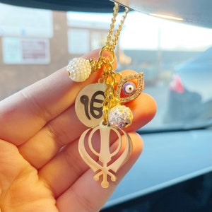 Khanda & Ek Onkar Evil Eye Car Mirror, Charm, Protection, Sikh, New Driver Gift, Keyring, Keychain, Diwali, Gift For Dad, Christmas