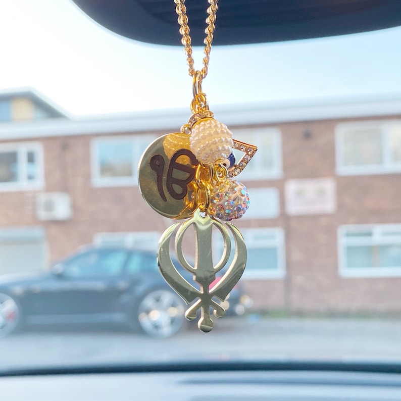 Khanda & Ek Onkar Evil Eye Car Mirror, Charm, Protection, Sikh, New Driver Gift, Keyring, Keychain, Diwali, Gift For Dad, Christmas Silver