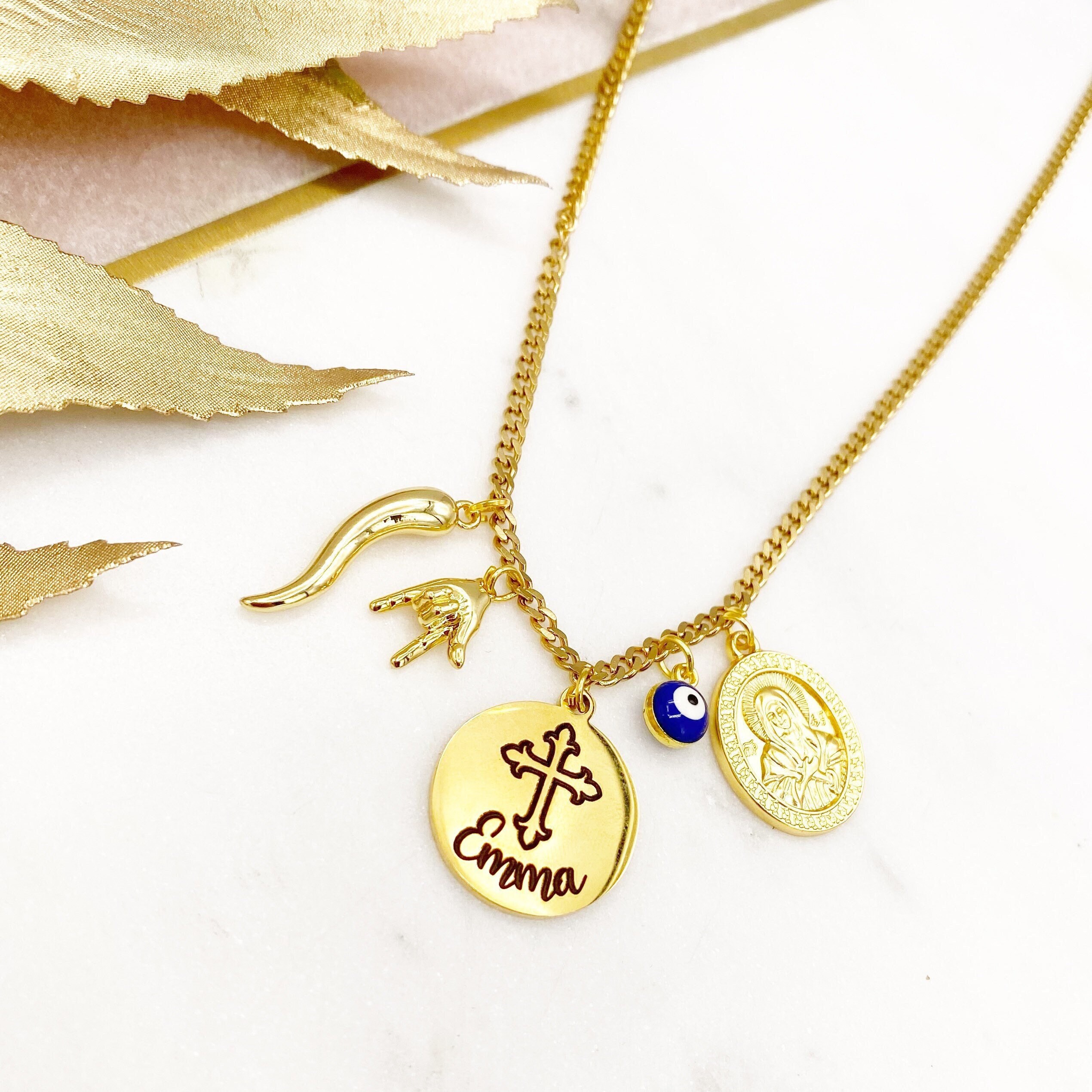 Cross Evil Eye Virgin Mary Italian Horn 