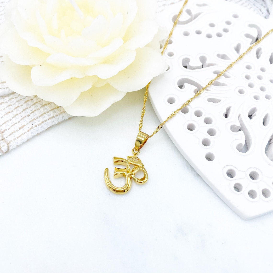 Gold Om Necklace Pendant Gift for Her Baby Gift New Baby Etsy UK