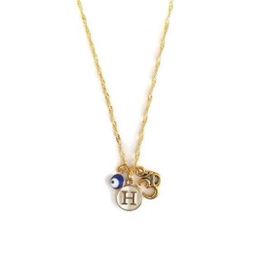 Om Evil Eye Initial Letter Necklace, Dama de honor, Monograma, Niños, Niños, Regalos para ella, Personalizado