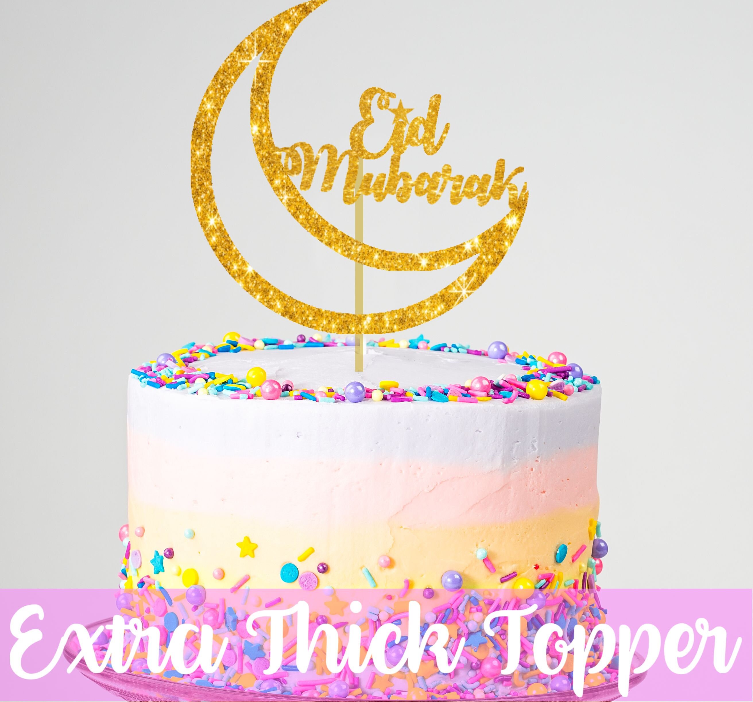 Crescent Moon Eid Mubarak Glitter Cake Topper Eid ul Adha 