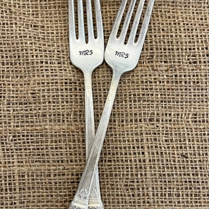Wedding favor hand stamped vintage fork wedding souvenirs Mrs and Mrs or Mr and Mrs or Mr and Mr