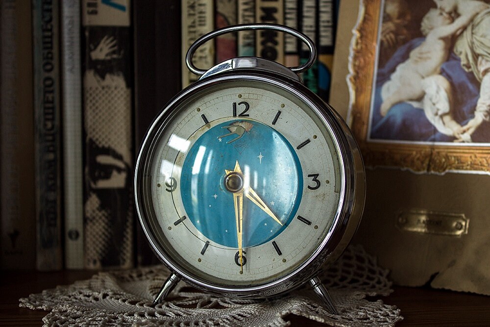 Mechanical Wind up Clock, Vintage Alarm Clock, Rare Chinese Clock, Oval