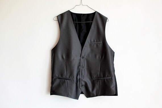Gray Herringbone Tuxedo Vest Size 40, Vintage Form