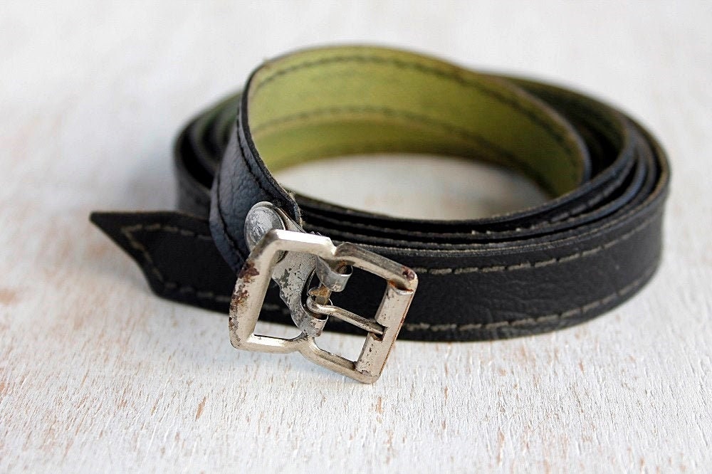 Narrow BLACK belt gift for woman retro non leather belt