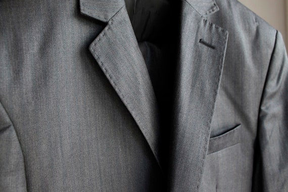 Grey Wool Vintage Men's Suit, Two Piece Suit Size