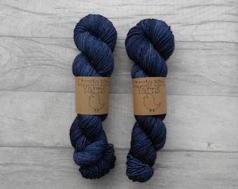 Midnight - 100g Hand Dyed Dark Navy blue Crochet Knit Semi-solid Skein Merino Wool Nylon Indie DK Sock SuperWash