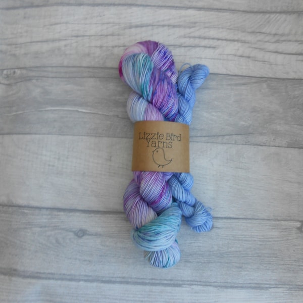 Fresh Linen Sock Set- 100g/20g Hand Dyed Yarn Crochet Knit Periwinkle Teal Violet Pink Speckle Skein Merino Wool Nylon Indie  Sock SuperWash