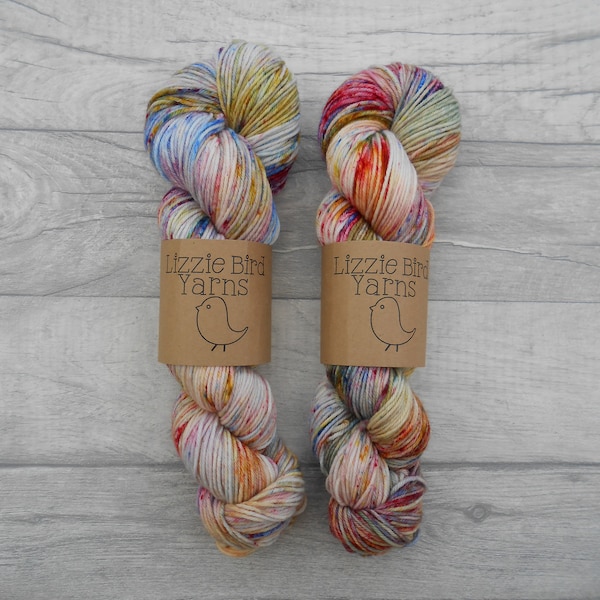 Party Popper - 100g Hand Dyed Yarn Crochet Knit Red Gold Blue Speckles Drifts Skein Merino Wool Nylon Indie DK Sock SuperWash