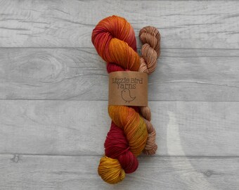 Log Fire Sock Set-100g/20g Hand Dyed Yarn Crochet Knit Gold Brown Red Speckled Skein Merino Wool Nylon Indie  Sock SuperWash