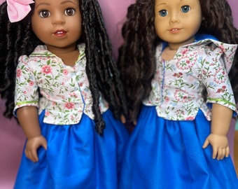 Spring Blue Travel Dress for Colonial of Fantasy Dolls