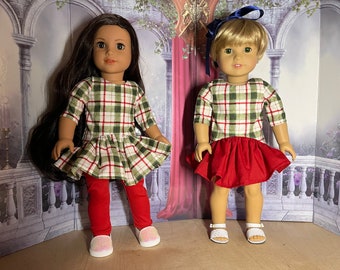 Green Plaid Holiday Gowns with Variations for 18" Dolls