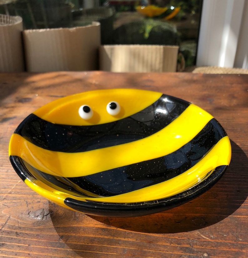 Crazy Bee fused glass bowl