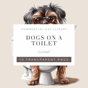 Hond op een toilet Grappige Clipart