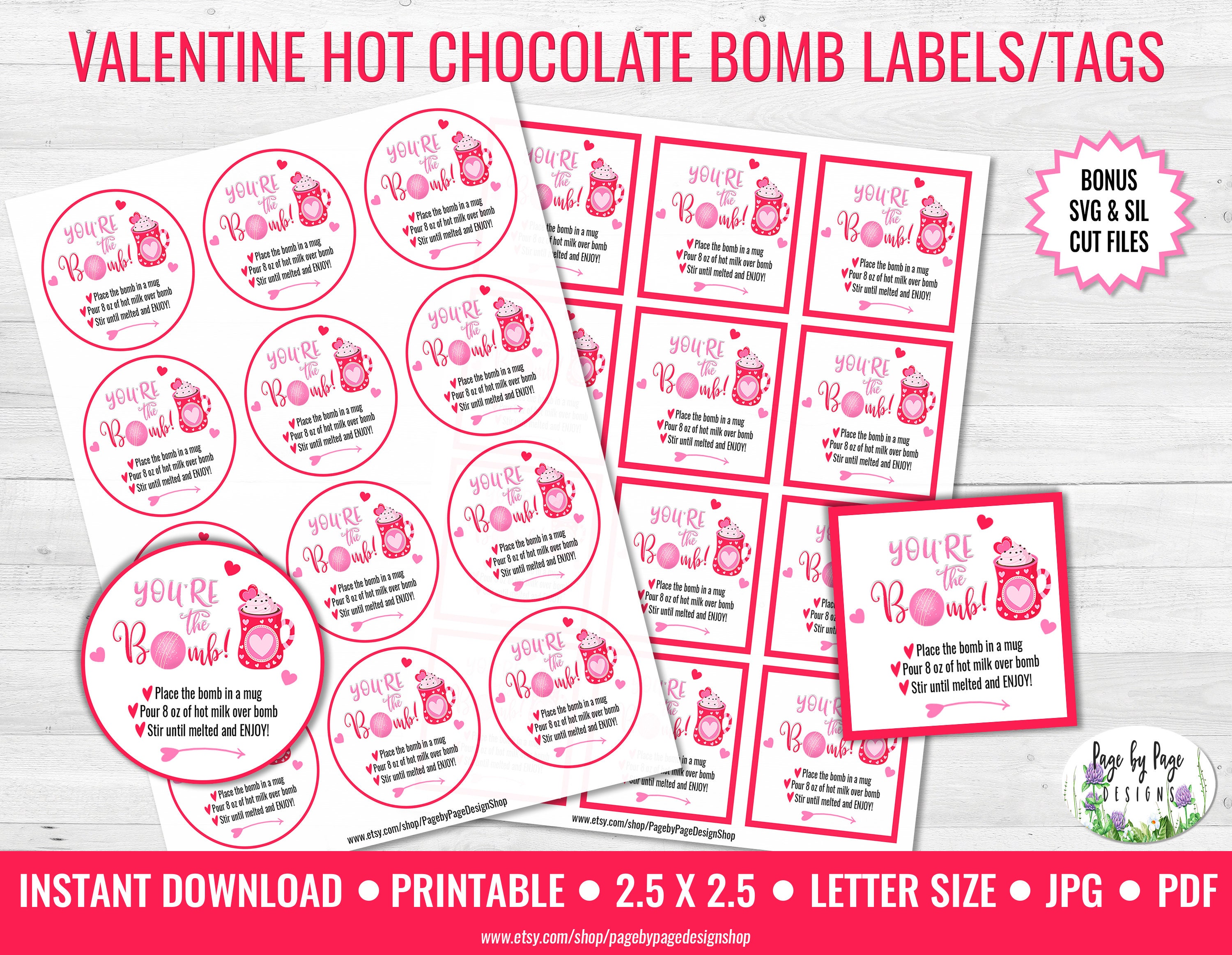 Hot Chocolate Bomb Printable Gift Tag Label Valentine's | Etsy